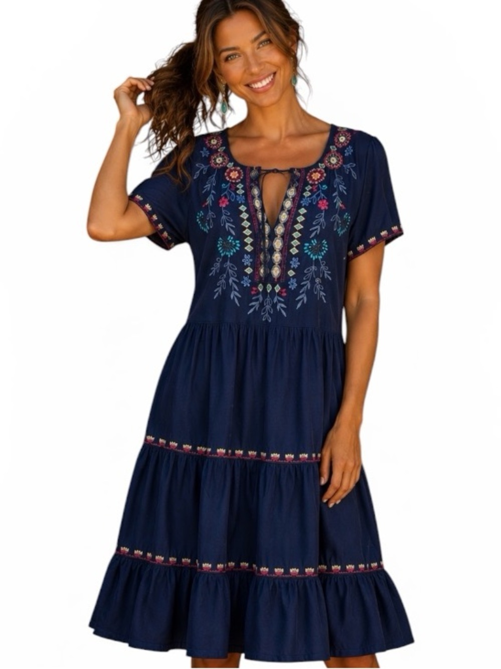 Johnny Was heavily embroidered Sicilia tiered dress NWT